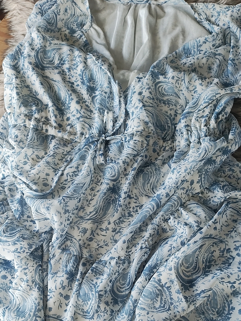 Light Blue Paisley Print Women's Blouse